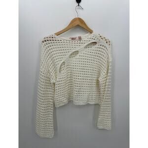 Willow Root Sweater Womens Size L Cream Open Knit Boho Flare Cut Out‎ Y2K Knit